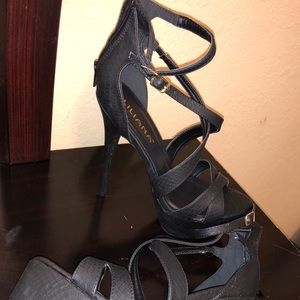 Black Leather Open Toe Heels